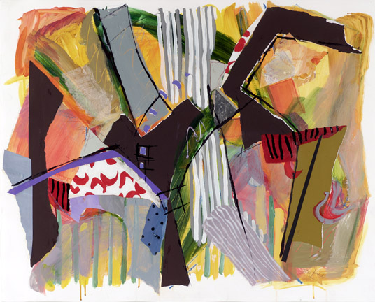 Swingtime. Acrylic and collage on paper, 40h x 48w, $3200.