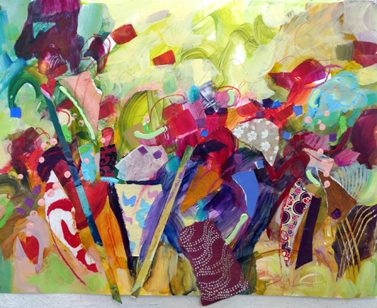 Meadow. Acrylic and collage, 33h x 41w, Framed. $1400.