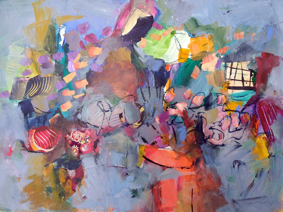 Glittering Things. Acrylic and collage, 30h x 38w, $1650.