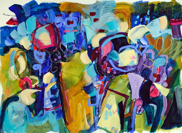 Awake and Dreaming II, Acrylic and collage on Arches Paper, 30h x 38w, Framed. $1750.