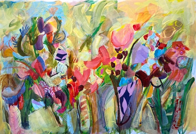 Butterflies. Acrylic and collage on paper, 28 1/4