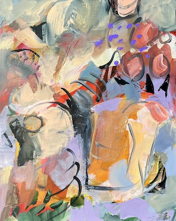 Intimate Still Life. Acrylic on canvas. 20”h by 16”w. $450.