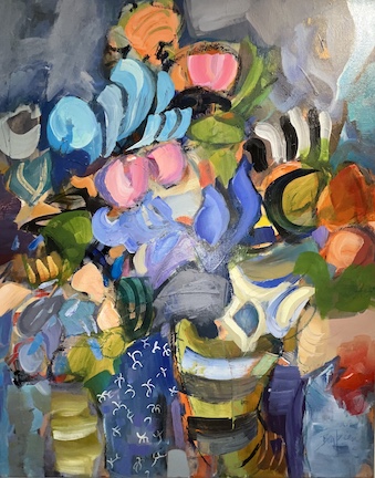 In a Blue Mood, Acrylic and collage on canvas, 30